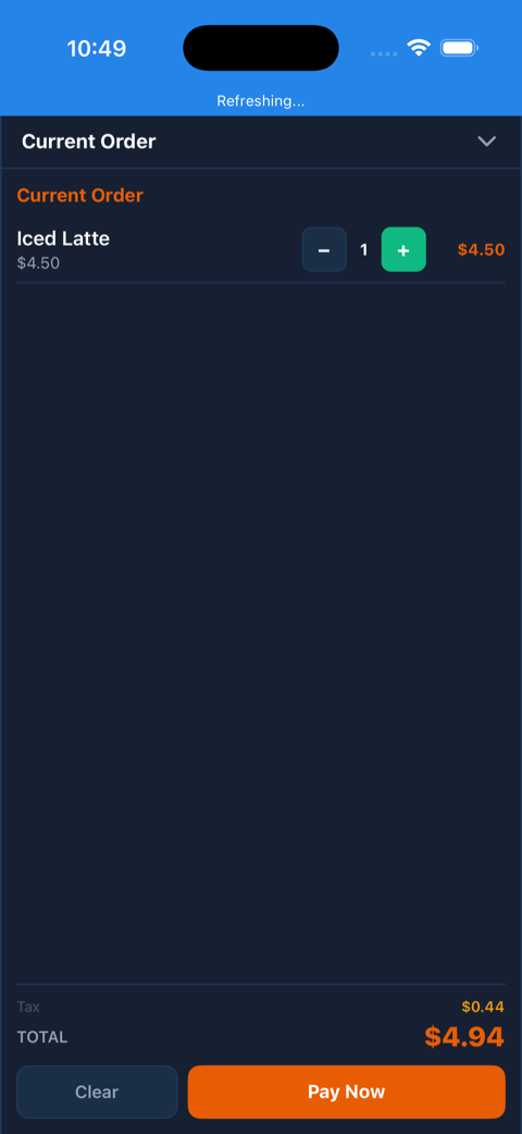 TavoPOS order screen on iPhone